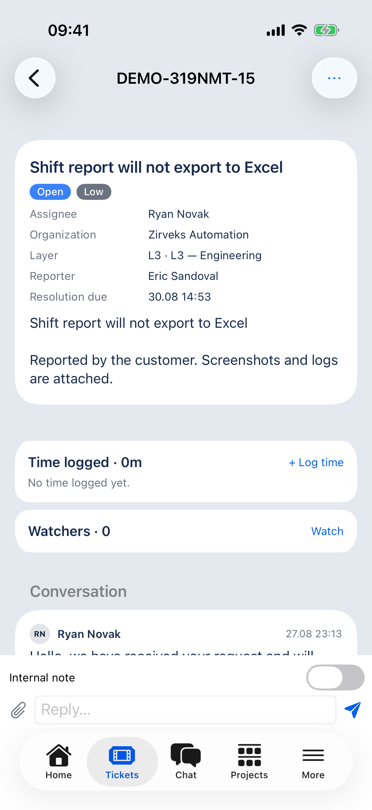 Ticket detail on a phone